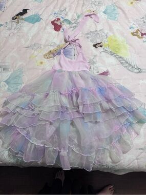 Smocked Sweets Girls' Pastel Lavender Multi-Tier Ruffle Halter Costume Dress